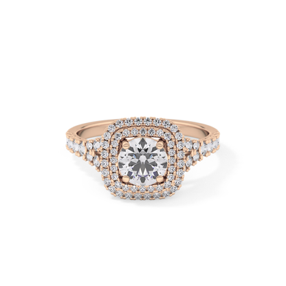 Round Double Halo & Split Shank Pave Lab Grown Diamond Engagement Ring