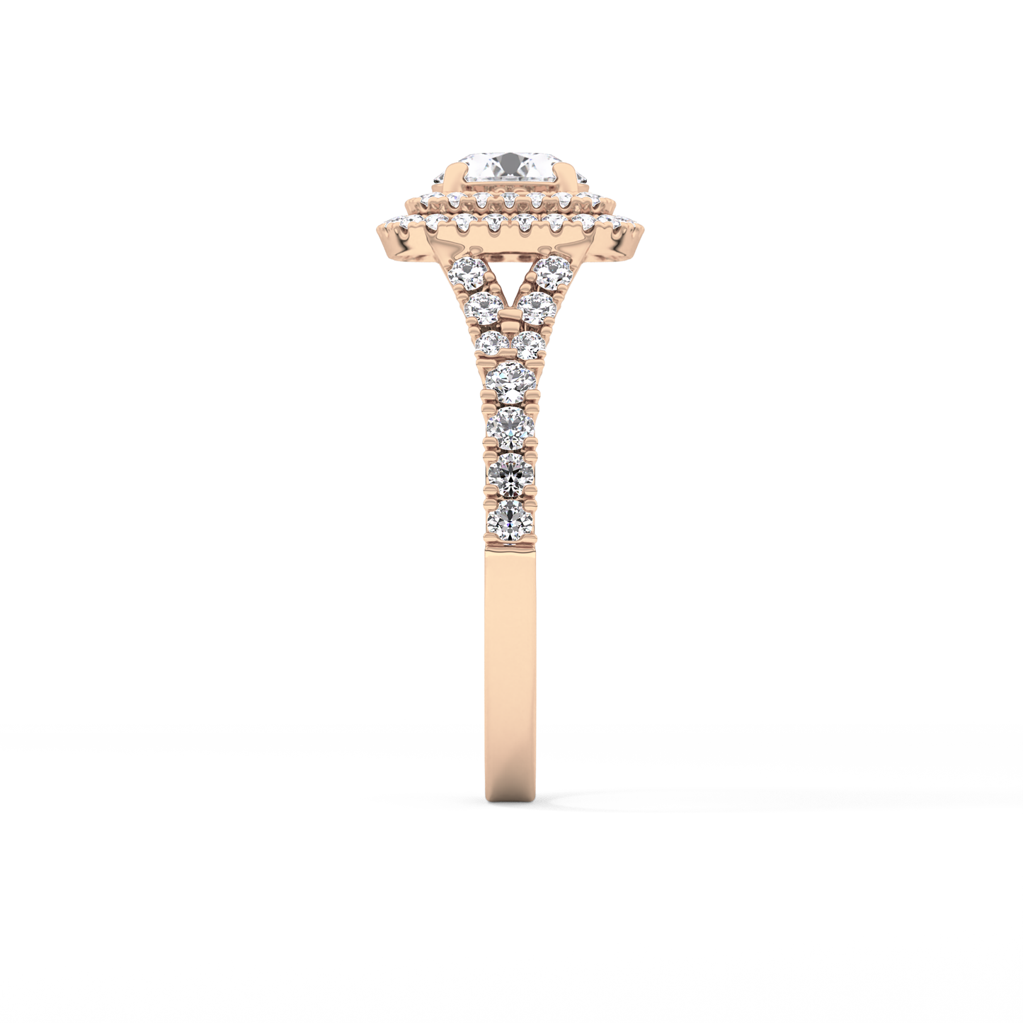 Round Double Halo & Split Shank Pave Lab Grown Diamond Engagement Ring