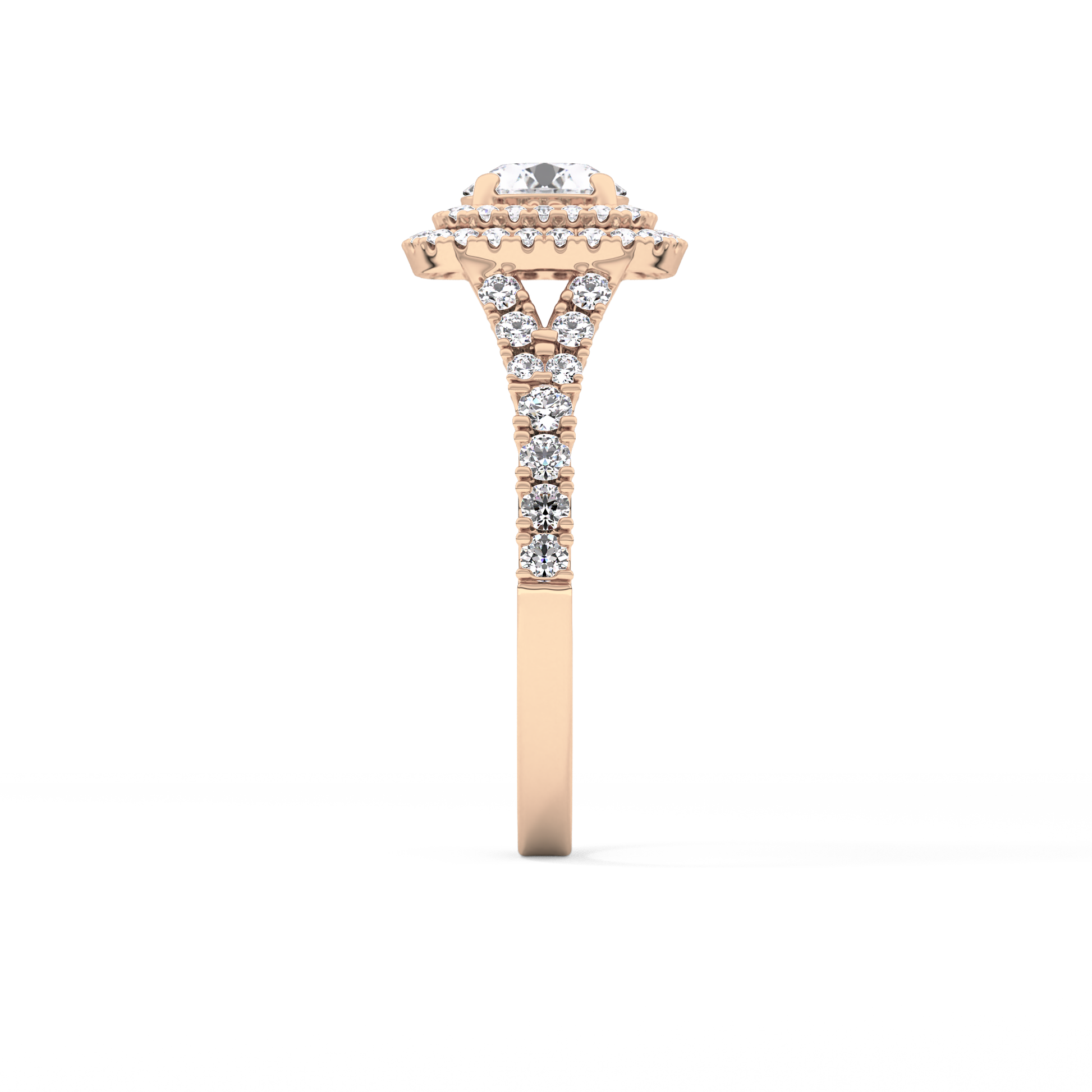 Round Double Halo & Split Shank Pave Lab Grown Diamond Engagement Ring
