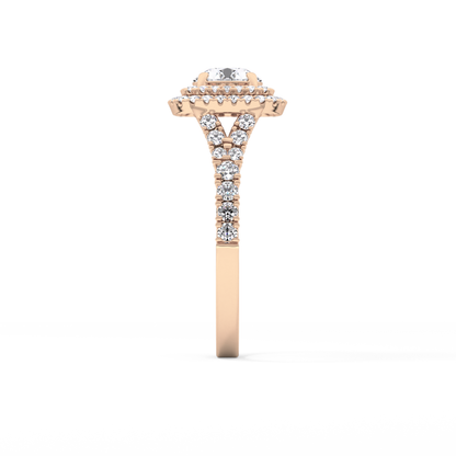 Round Double Halo & Split Shank Pave Lab Grown Diamond Engagement Ring