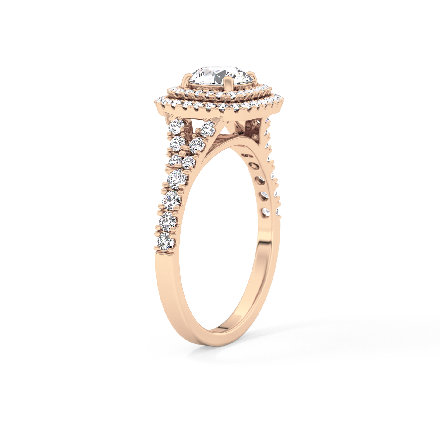 Round Double Halo & Split Shank Pave Lab Grown Diamond Engagement Ring