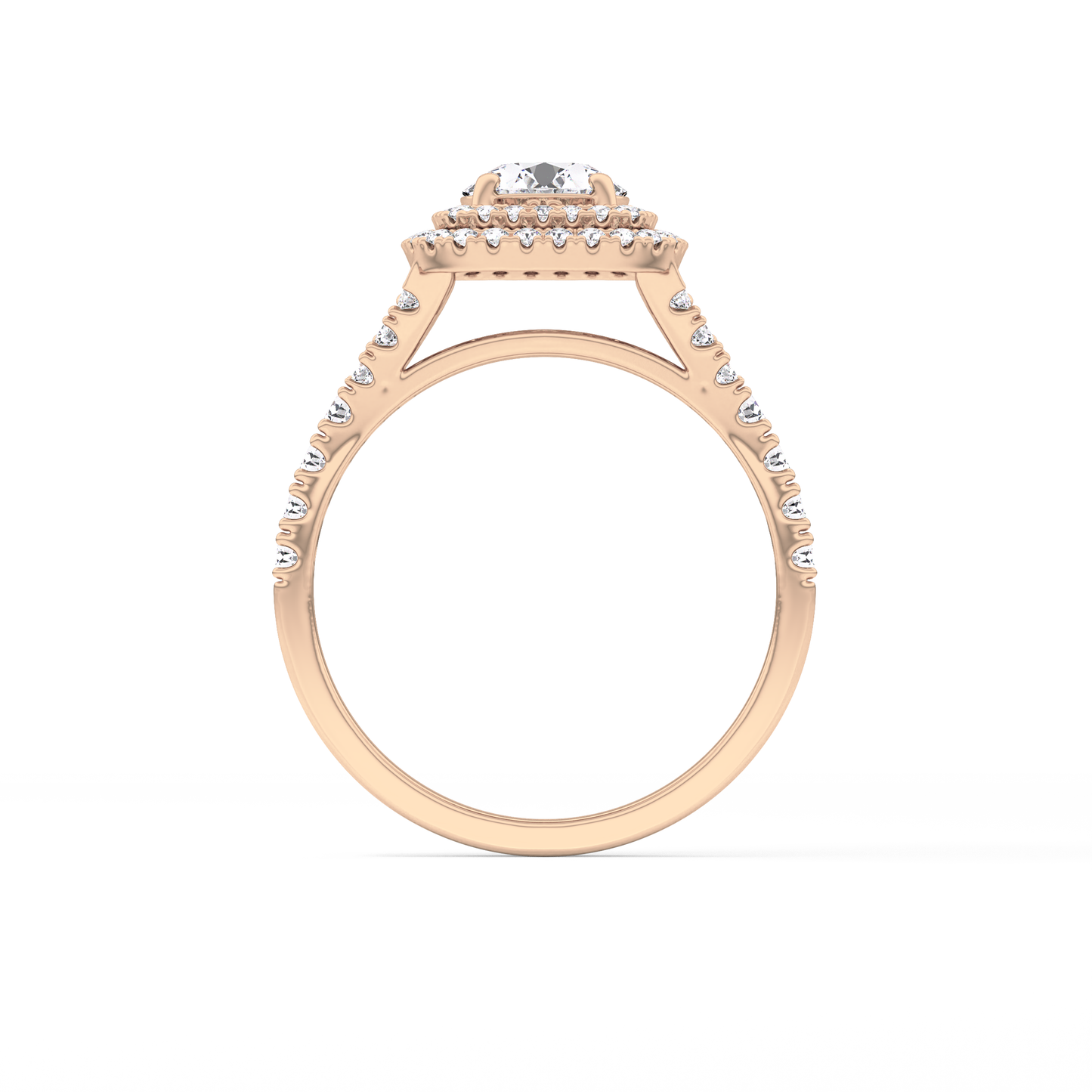 Round Double Halo & Split Shank Pave Lab Grown Diamond Engagement Ring