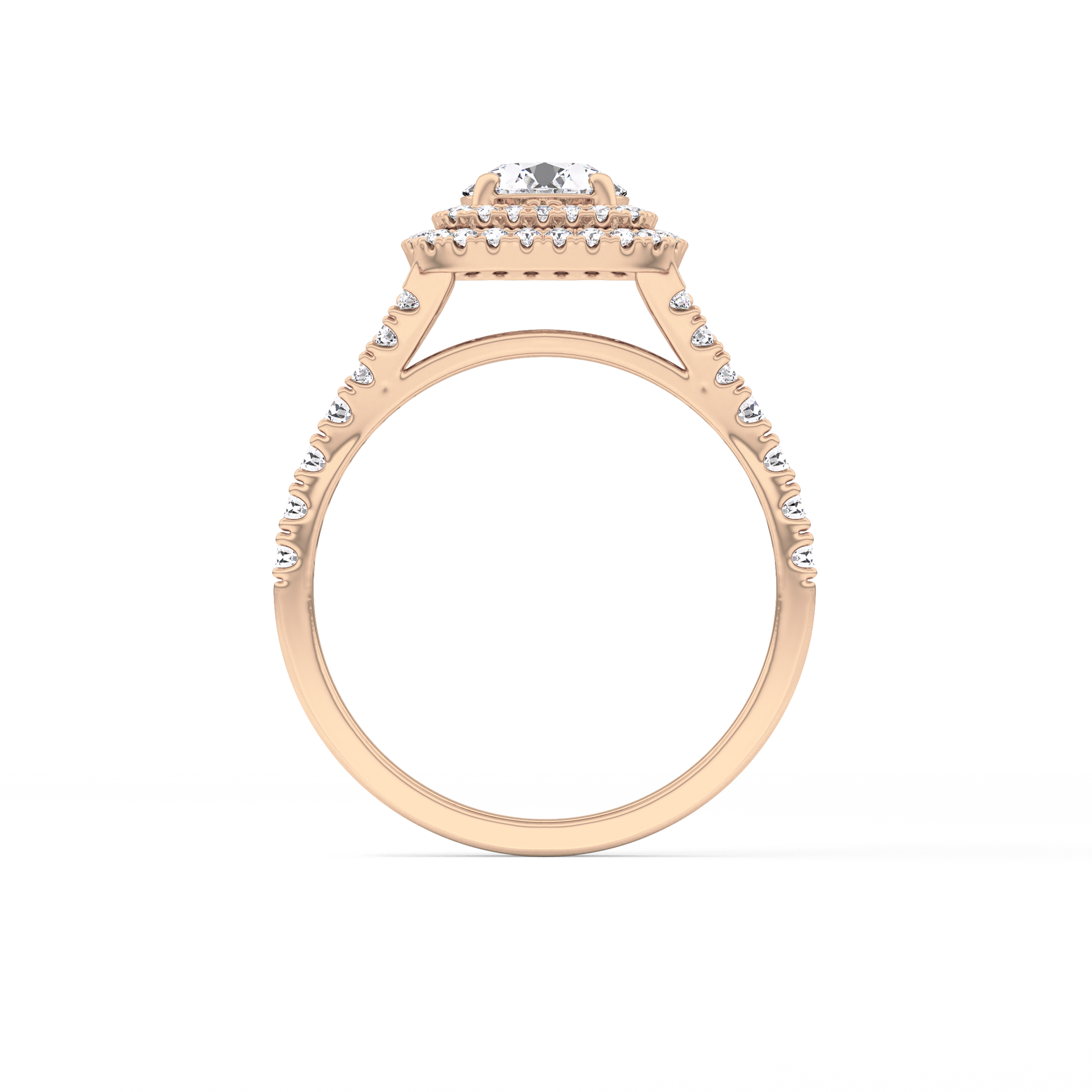 Round Double Halo & Split Shank Pave Lab Grown Diamond Engagement Ring