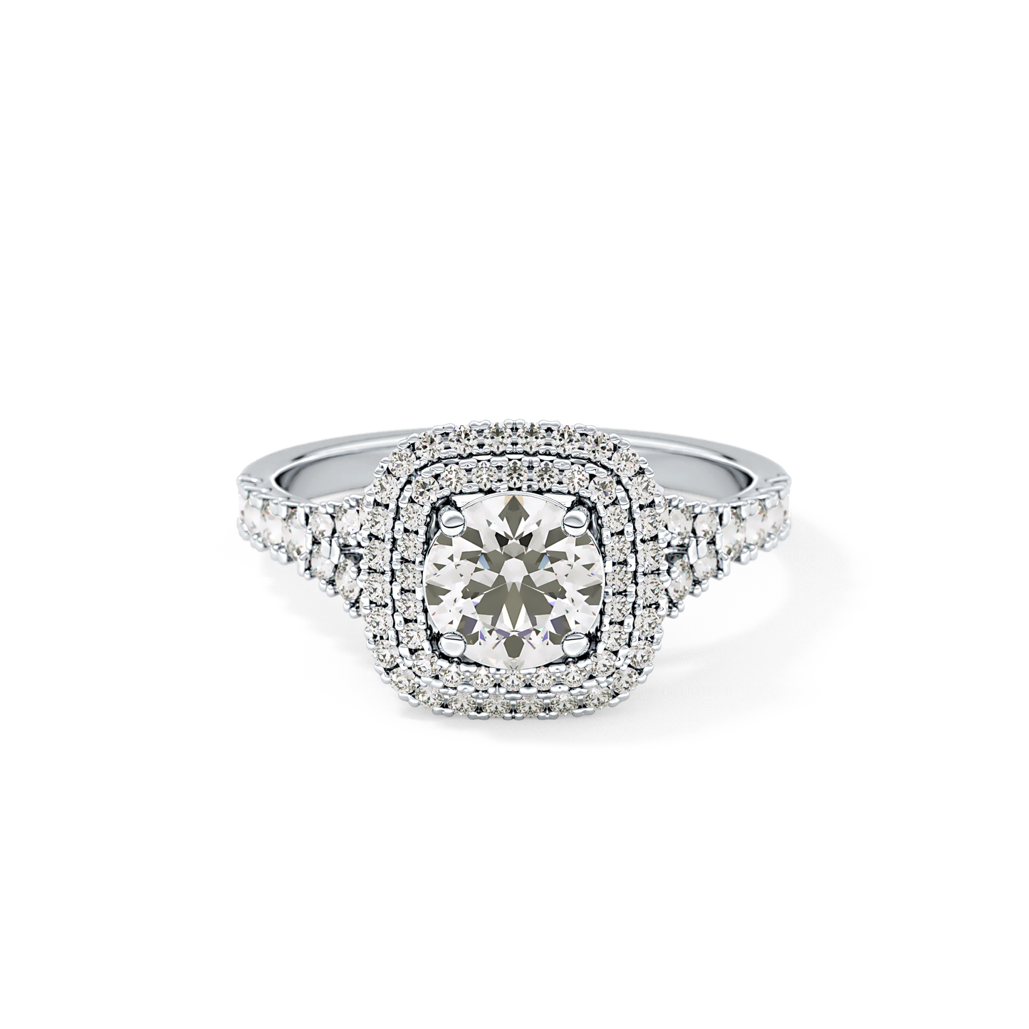 Round Double Halo & Split Shank Pave Lab Grown Diamond Engagement Ring