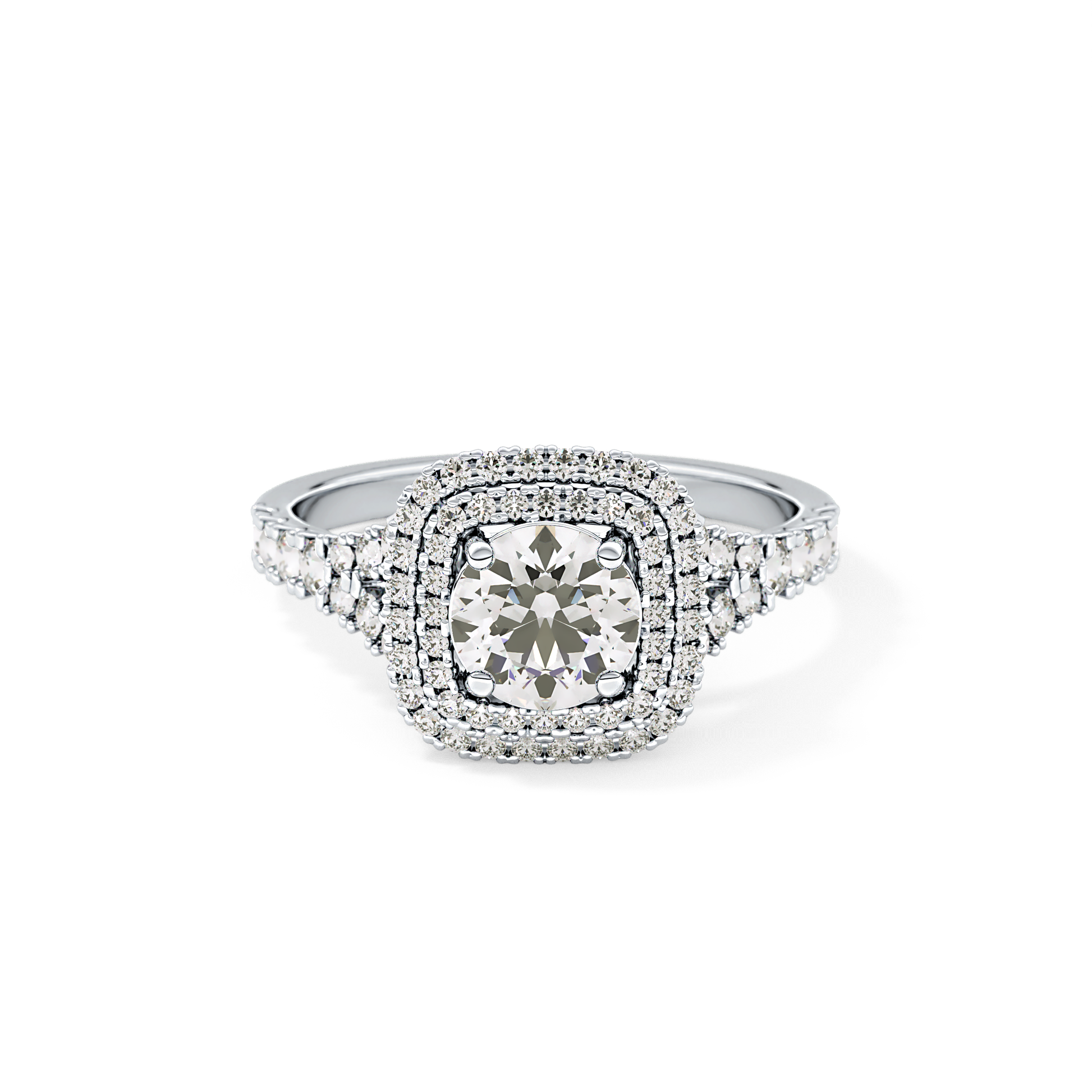 Round Double Halo & Split Shank Pave Lab Grown Diamond Engagement Ring
