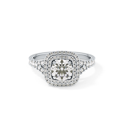 Round Double Halo & Split Shank Pave Lab Grown Diamond Engagement Ring