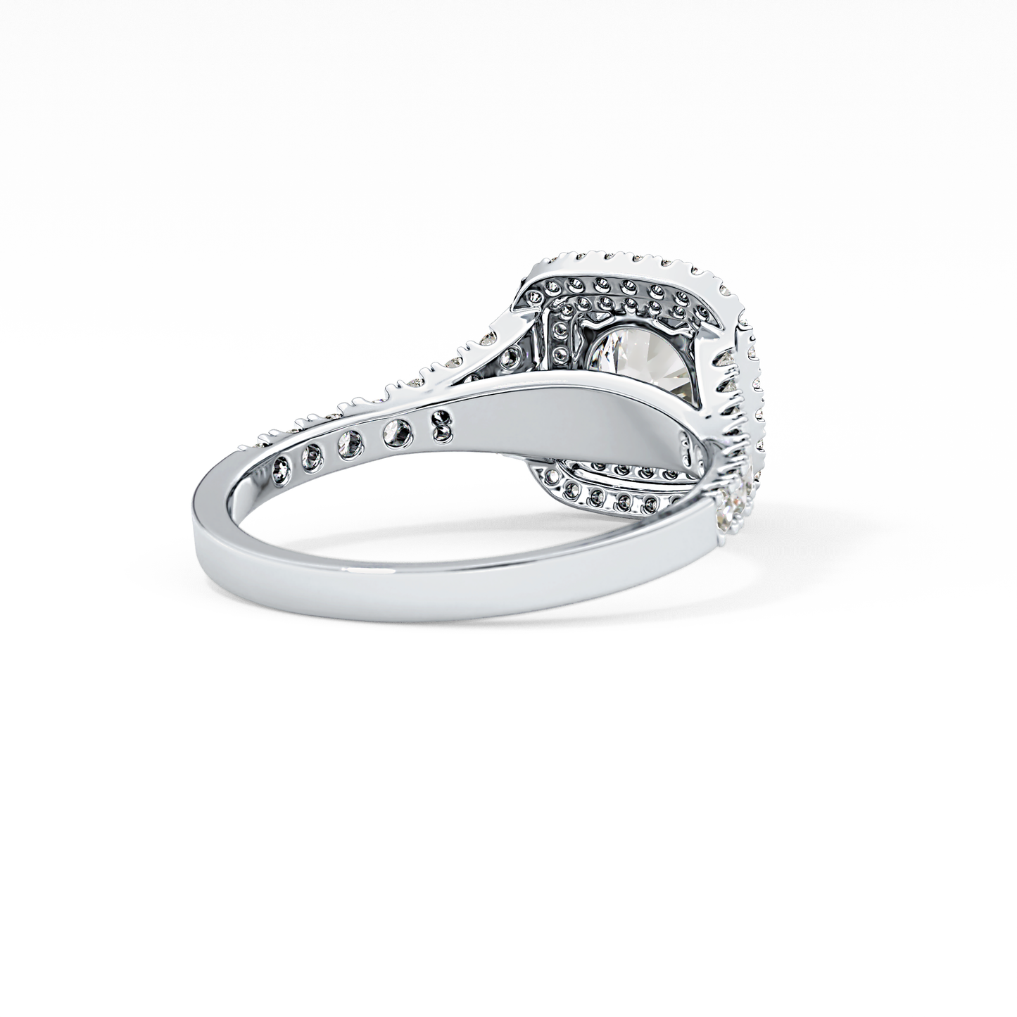 Round Double Halo & Split Shank Pave Lab Grown Diamond Engagement Ring