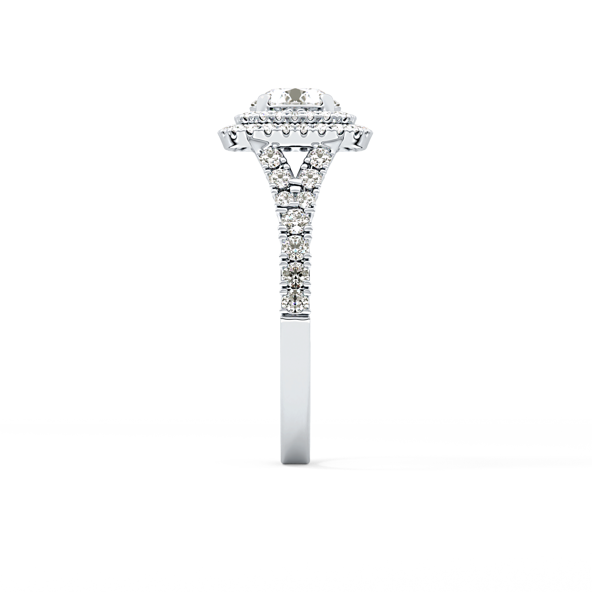 Round Double Halo & Split Shank Pave Lab Grown Diamond Engagement Ring