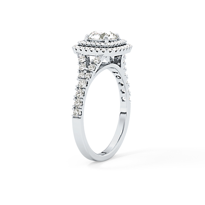 Round Double Halo & Split Shank Pave Lab Grown Diamond Engagement Ring