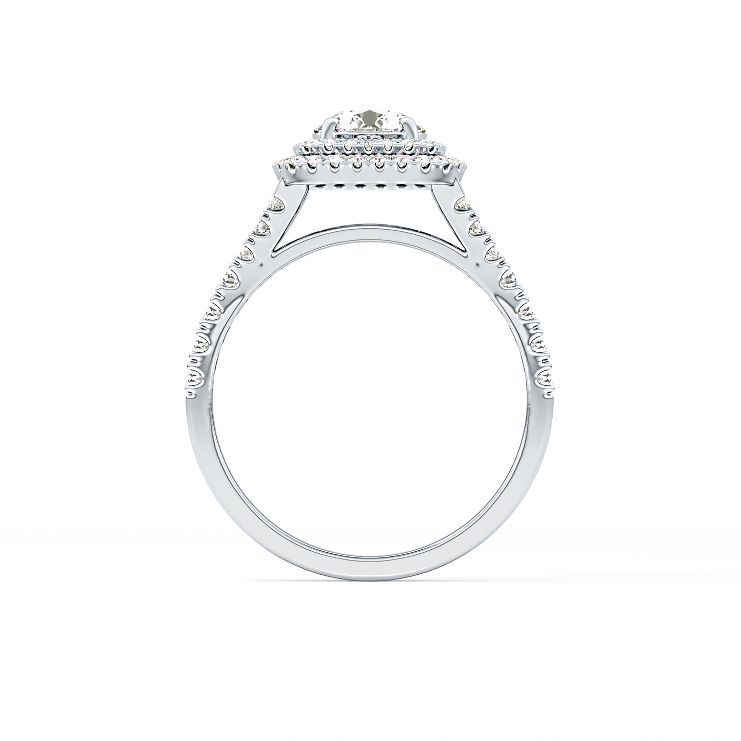 Round Double Halo & Split Shank Pave Lab Grown Diamond Engagement Ring