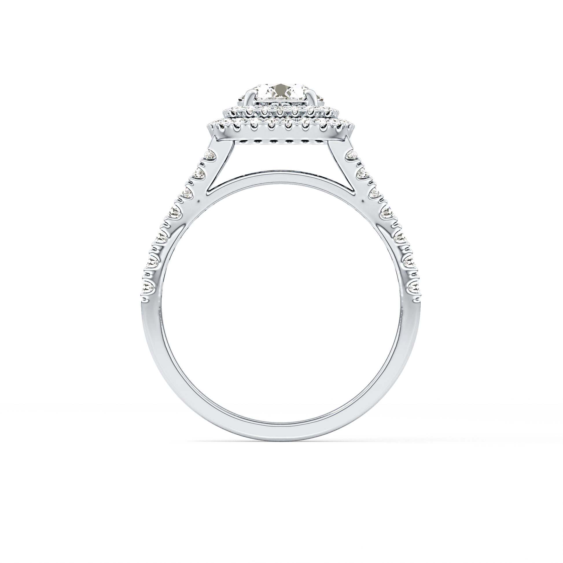 Round Double Halo & Split Shank Pave Lab Grown Diamond Engagement Ring