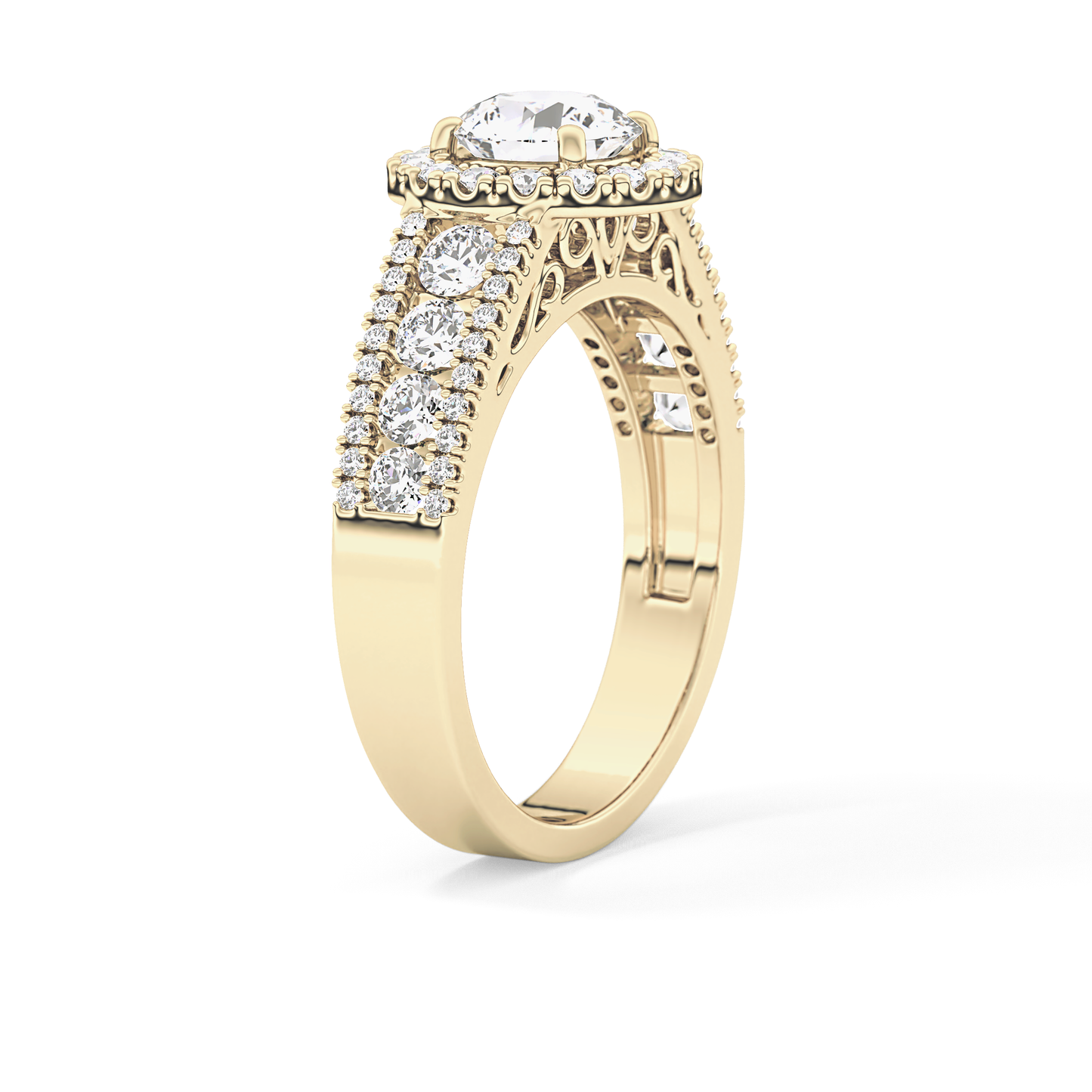 Round Halo & Triple Pave Lab Grown Diamond Engagement Ring