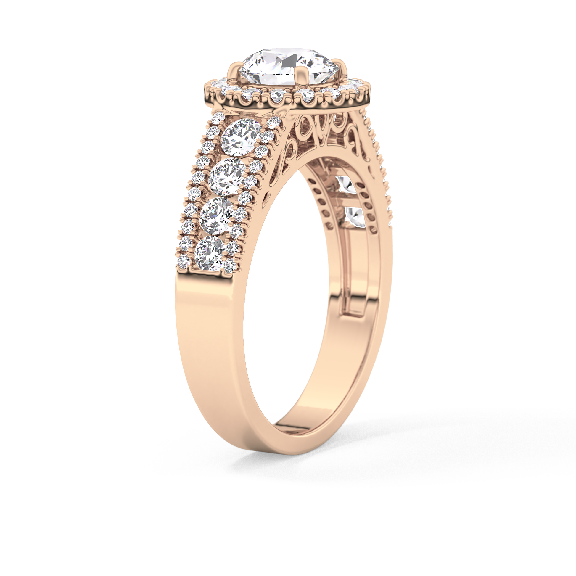 Round Halo & Triple Pave Lab Grown Diamond Engagement Ring