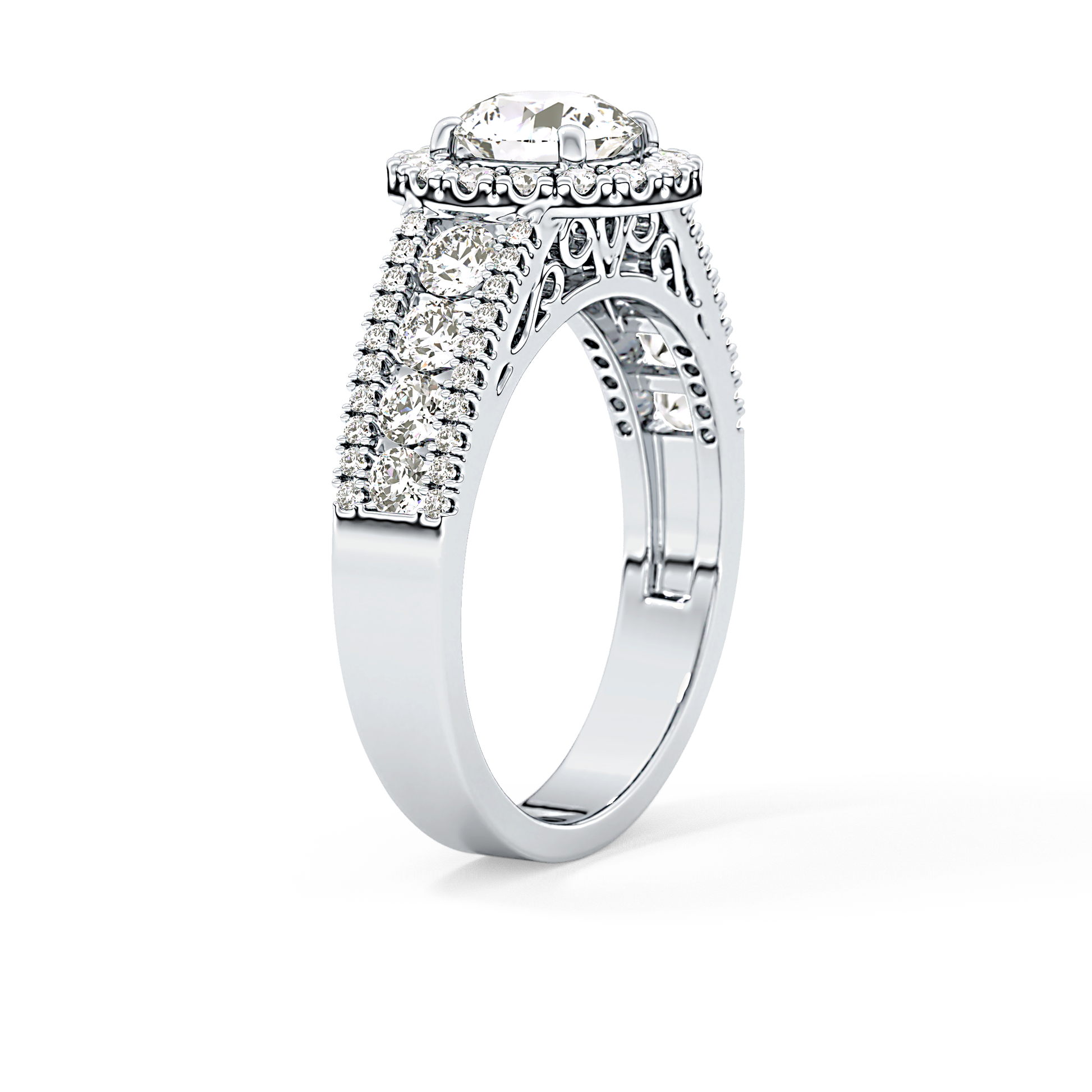 Round Halo & Triple Pave Lab Grown Diamond Engagement Ring
