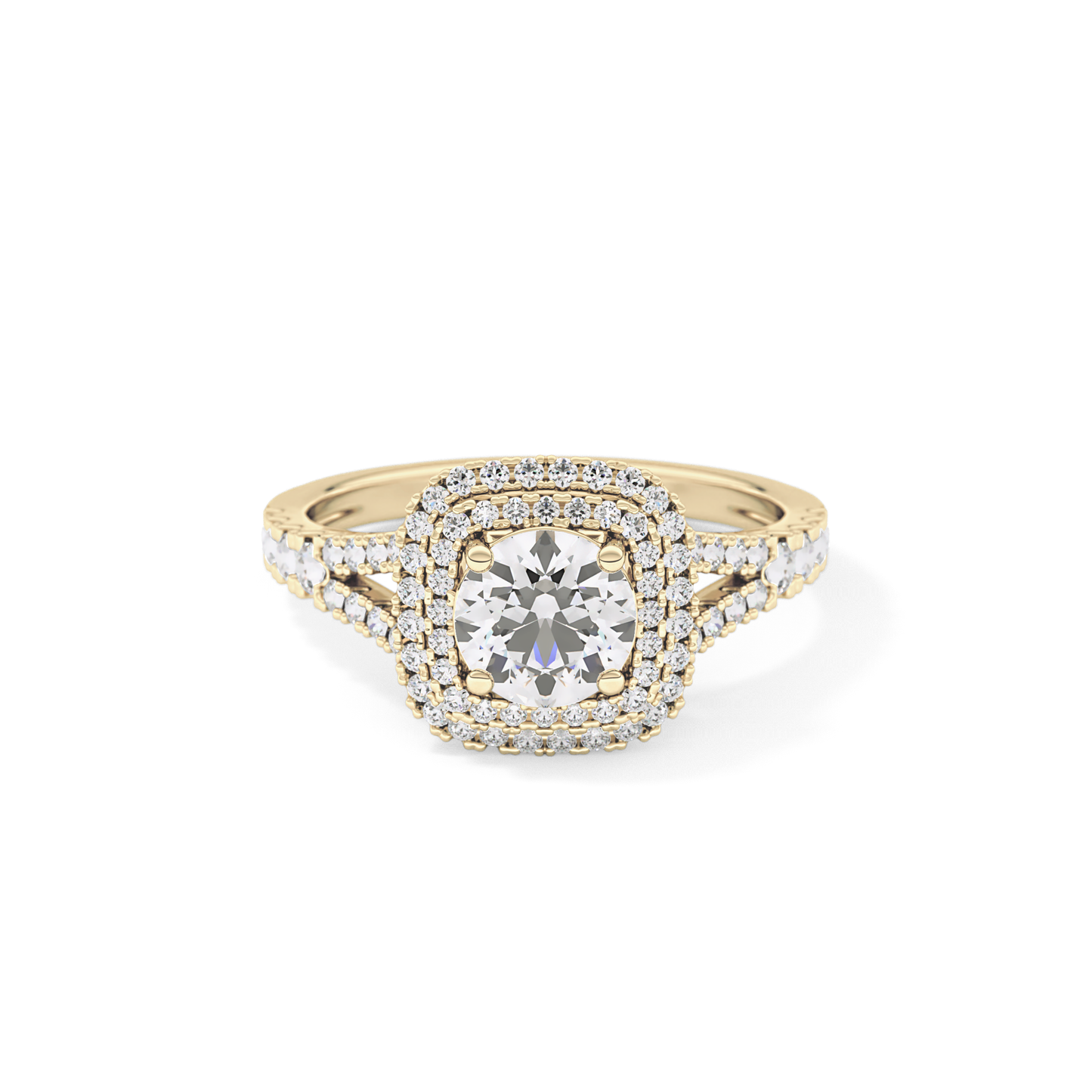 Round Double Halo & Split Shank Pave Lab Grown Diamond Engagement Ring
