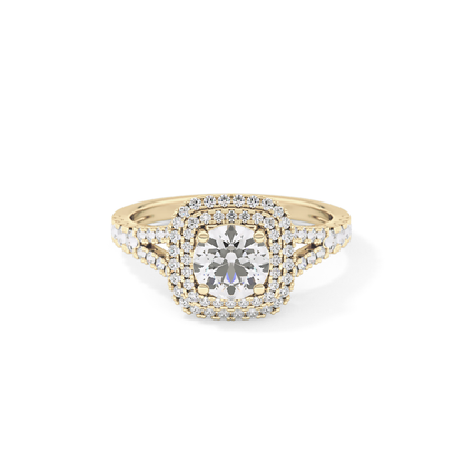 Round Double Halo & Split Shank Pave Lab Grown Diamond Engagement Ring