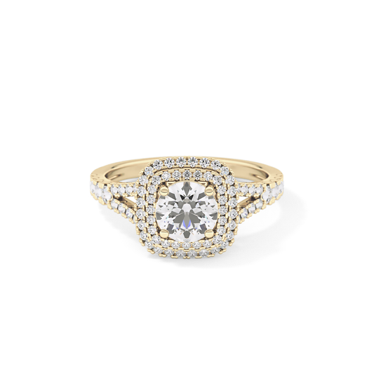 Round Double Halo & Split Shank Pave Lab Grown Diamond Engagement Ring