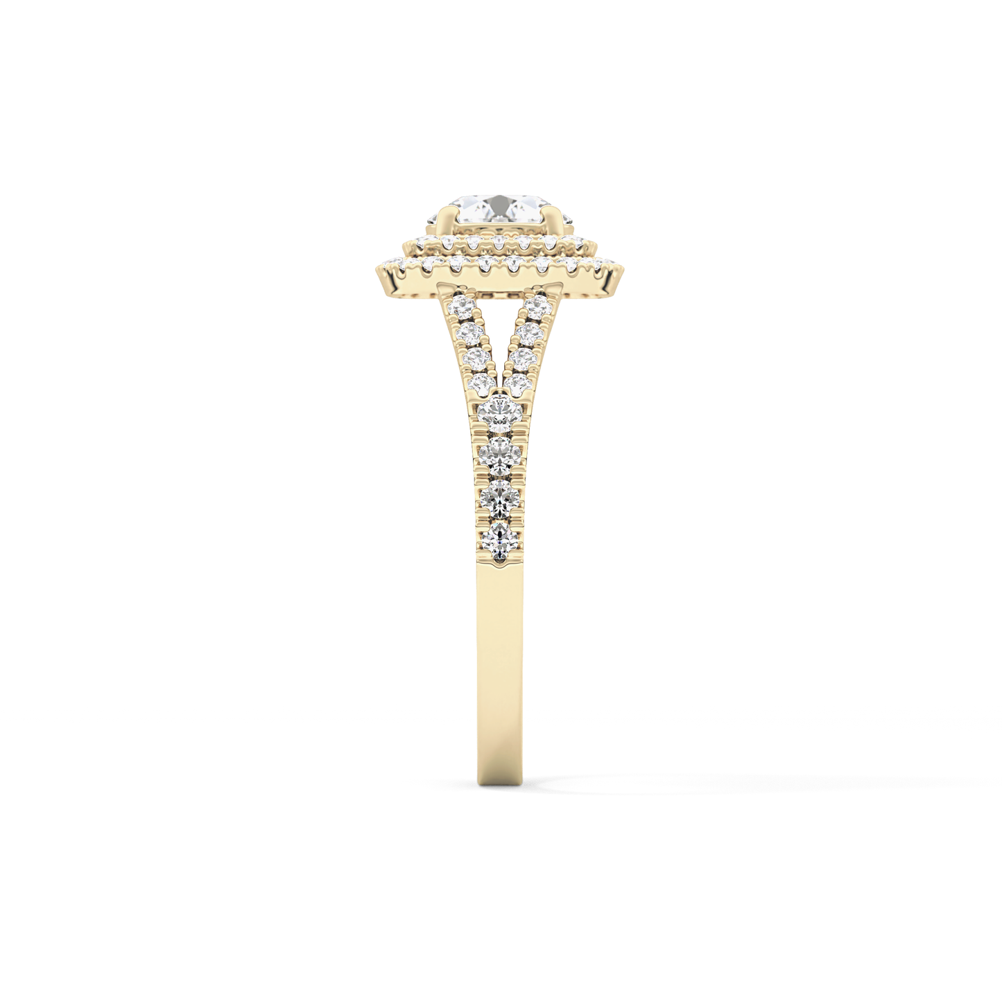 Round Double Halo & Split Shank Pave Lab Grown Diamond Engagement Ring