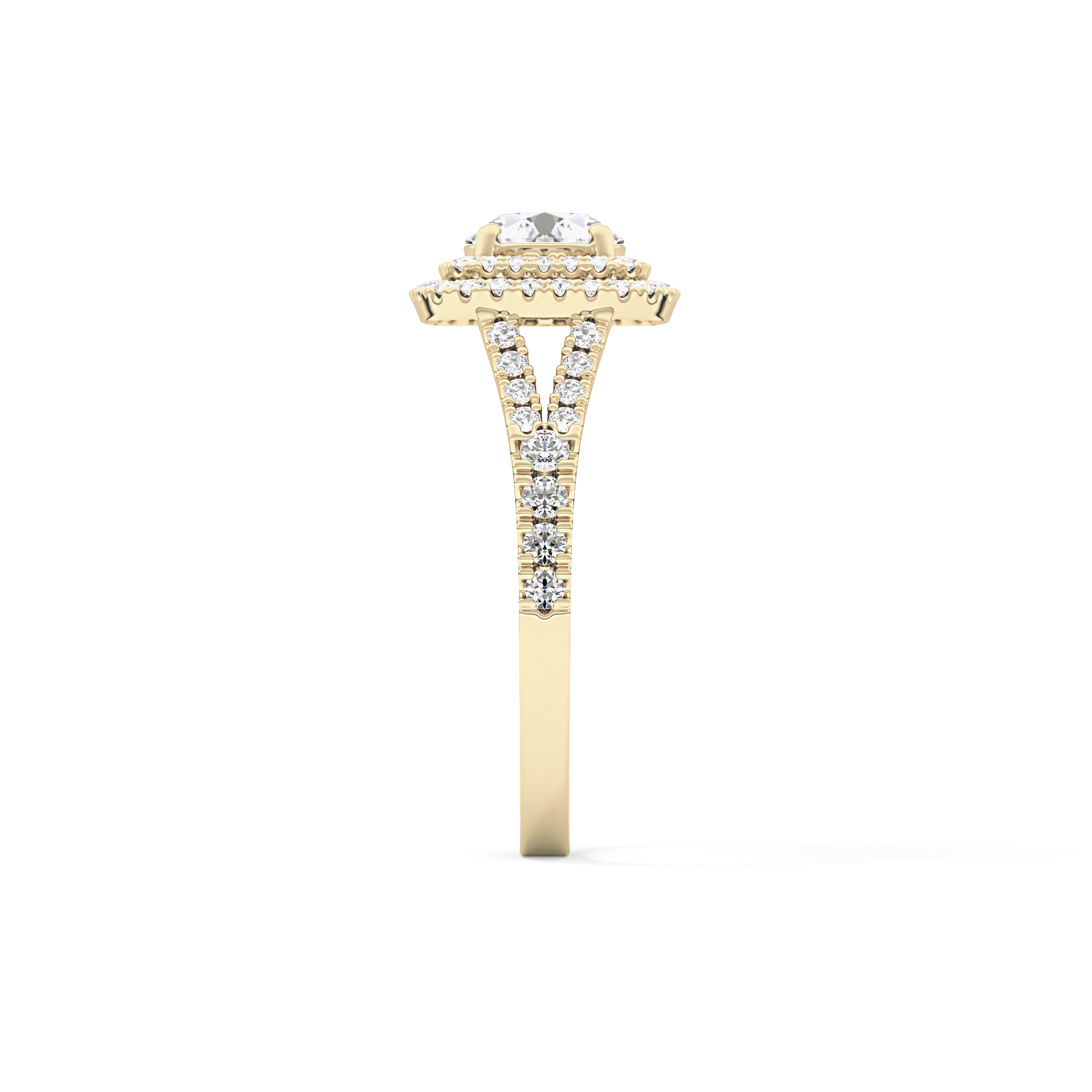 Round Double Halo & Split Shank Pave Lab Grown Diamond Engagement Ring