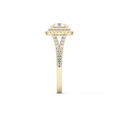 Round Double Halo & Split Shank Pave Lab Grown Diamond Engagement Ring