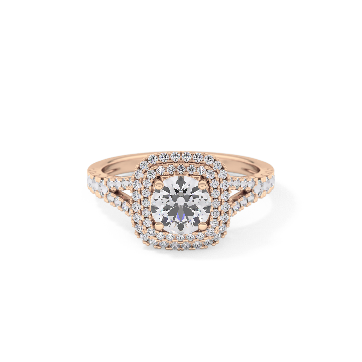 Round Double Halo & Split Shank Pave Lab Grown Diamond Engagement Ring
