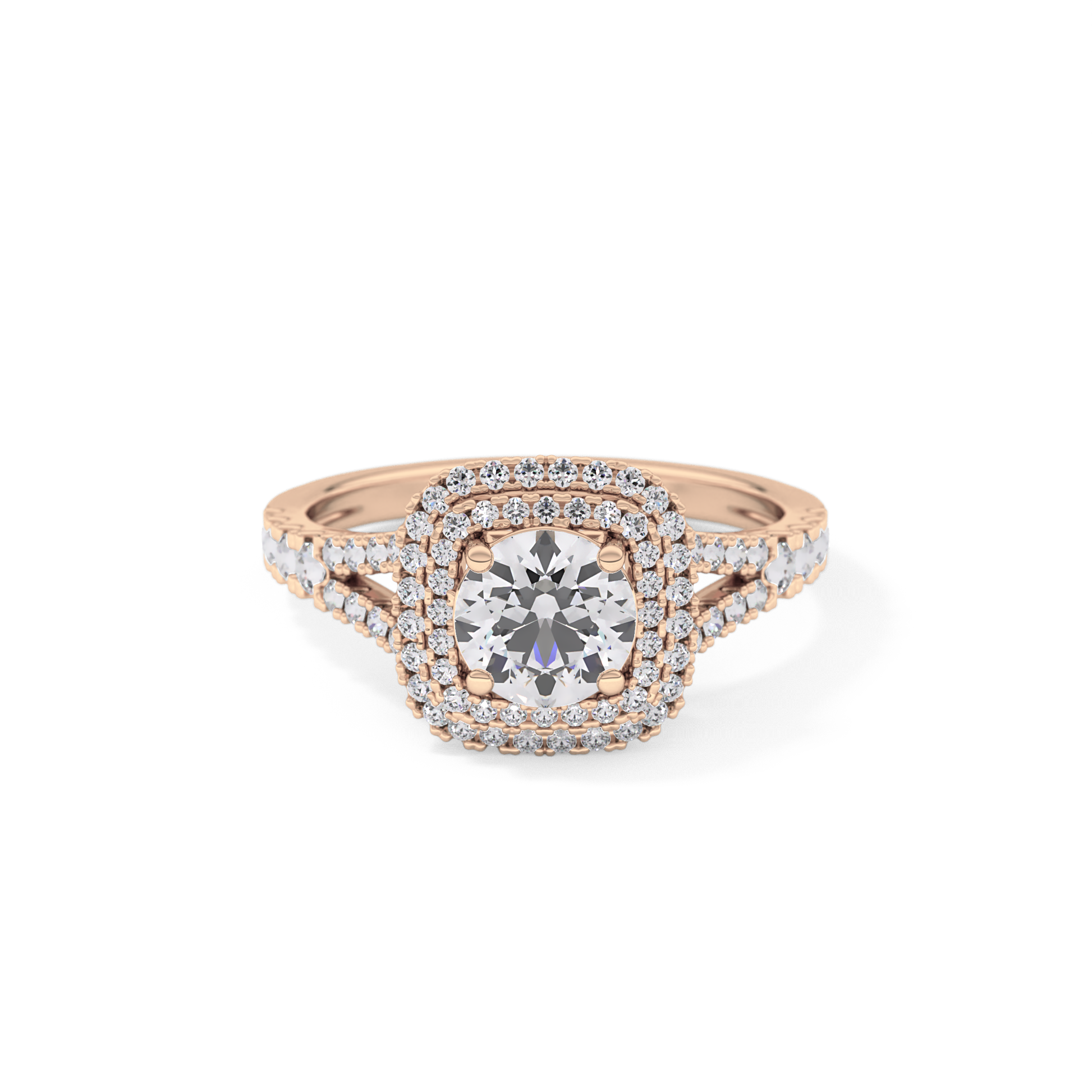 Round Double Halo & Split Shank Pave Lab Grown Diamond Engagement Ring