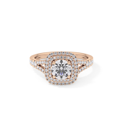 Round Double Halo & Split Shank Pave Lab Grown Diamond Engagement Ring