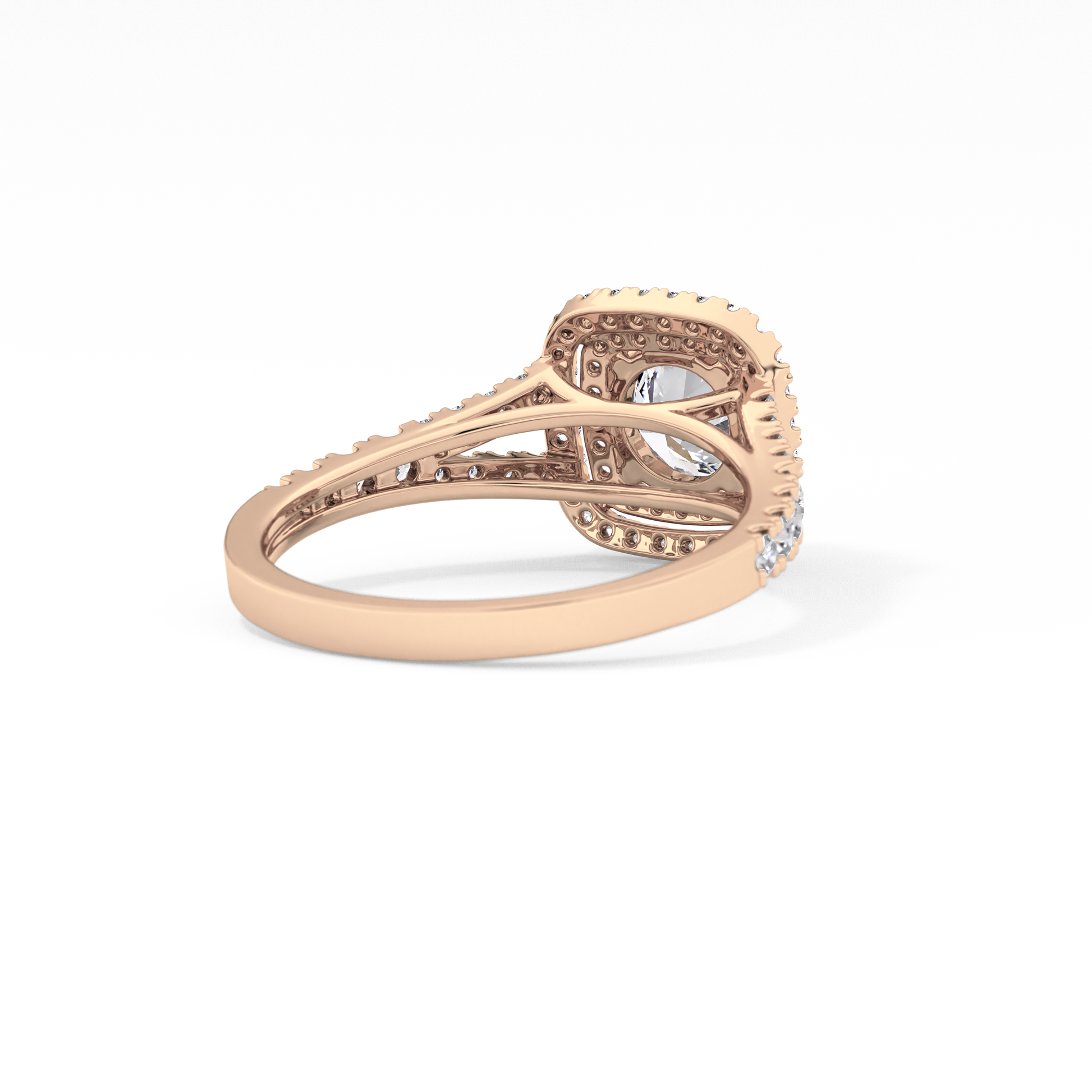 Round Double Halo & Split Shank Pave Lab Grown Diamond Engagement Ring