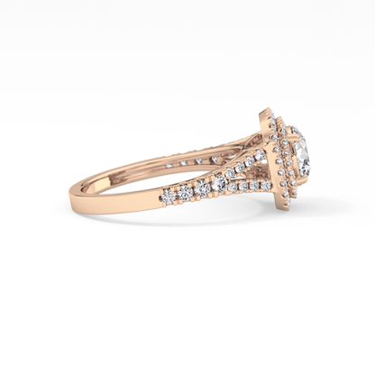 Round Double Halo & Split Shank Pave Lab Grown Diamond Engagement Ring
