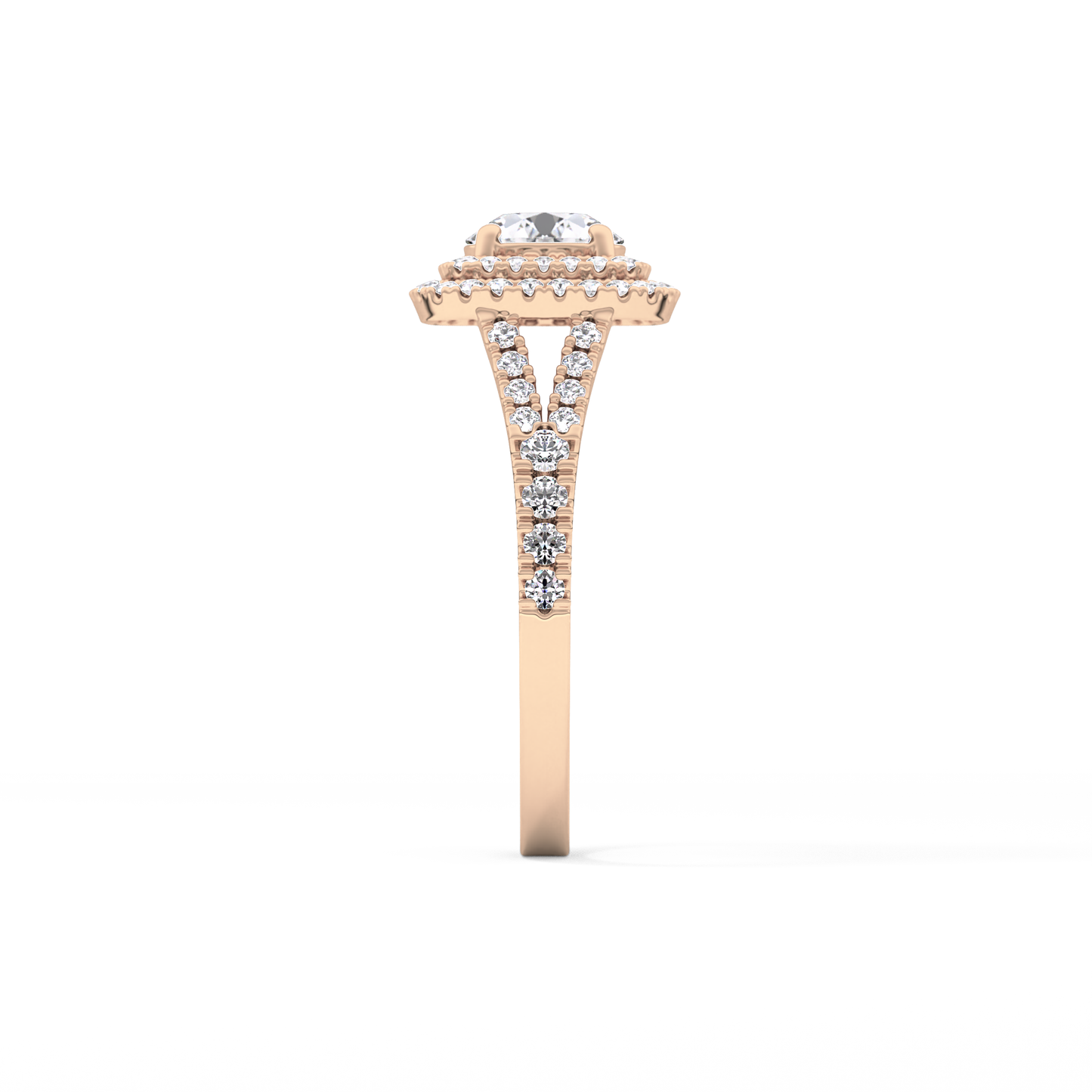Round Double Halo & Split Shank Pave Lab Grown Diamond Engagement Ring