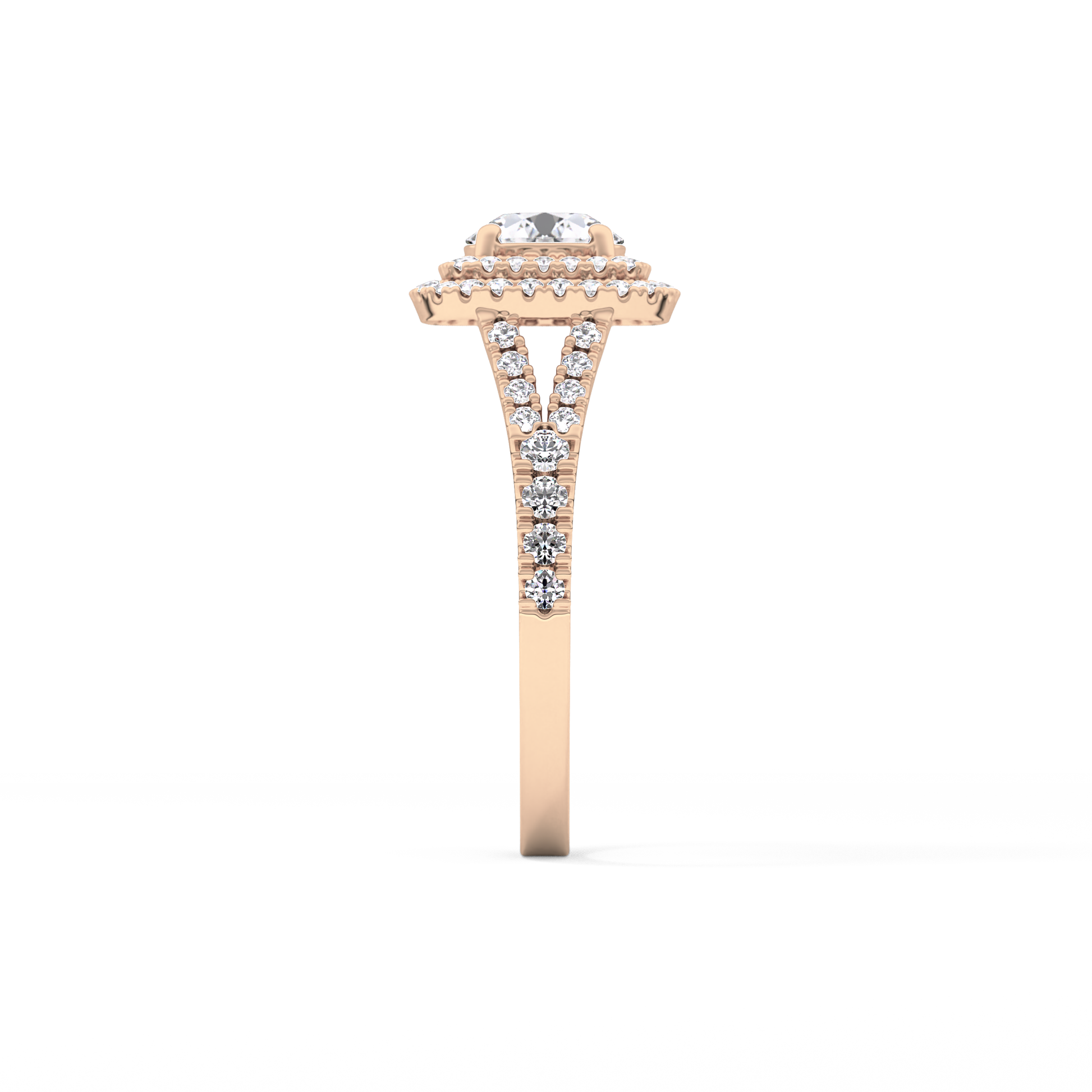 Round Double Halo & Split Shank Pave Lab Grown Diamond Engagement Ring