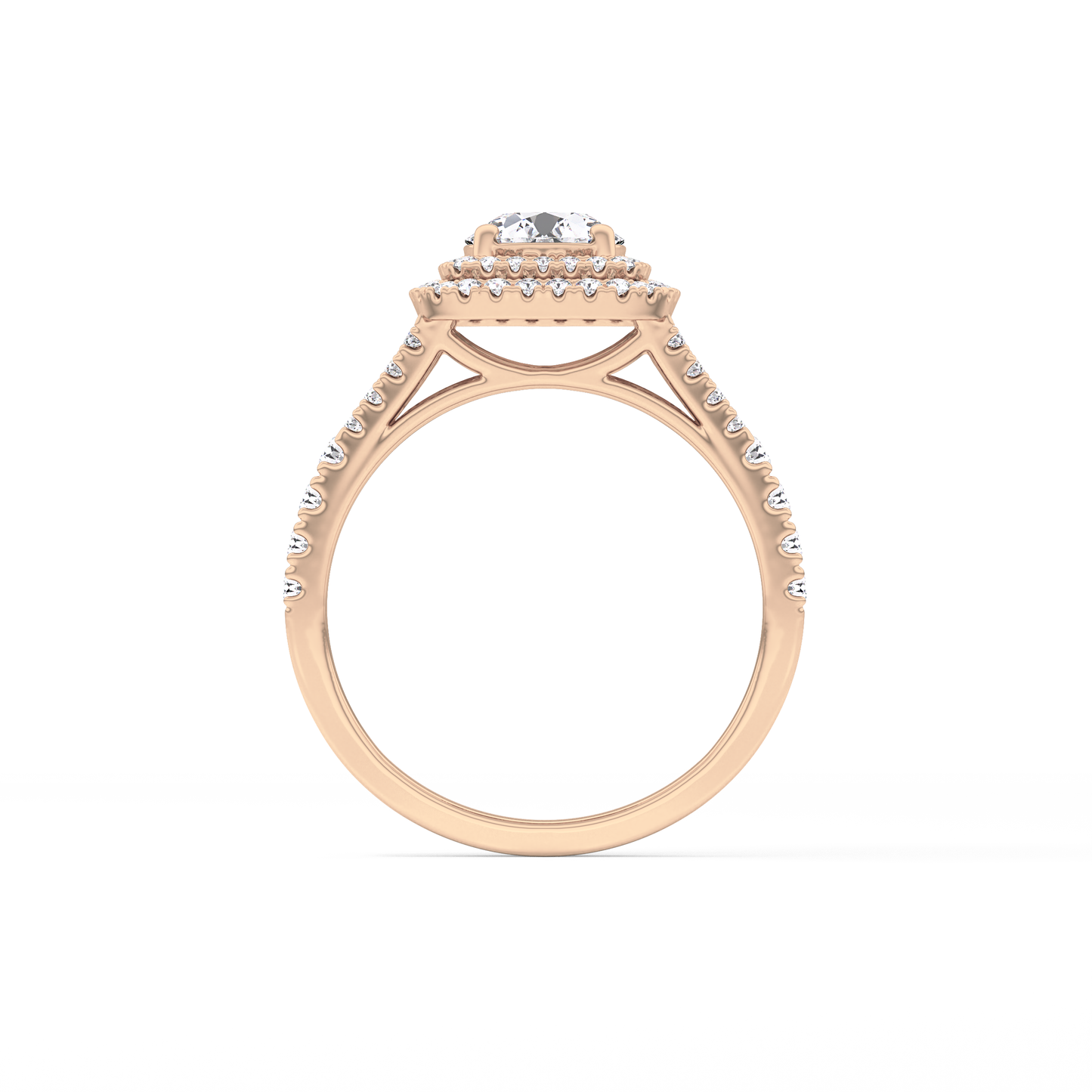 Round Double Halo & Split Shank Pave Lab Grown Diamond Engagement Ring