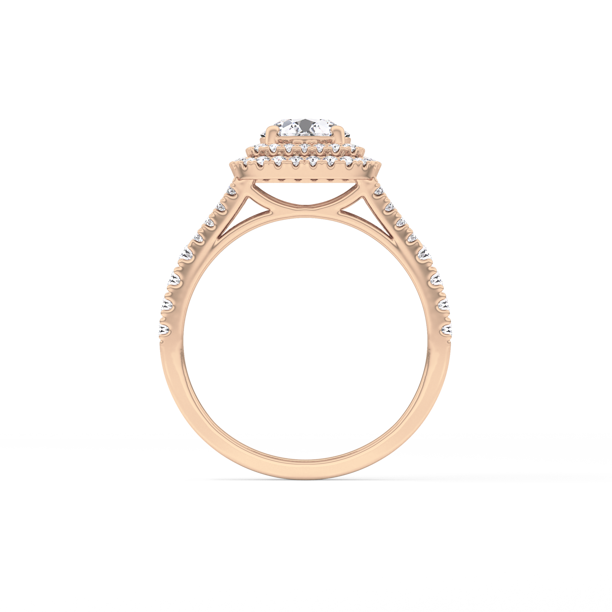 Round Double Halo & Split Shank Pave Lab Grown Diamond Engagement Ring