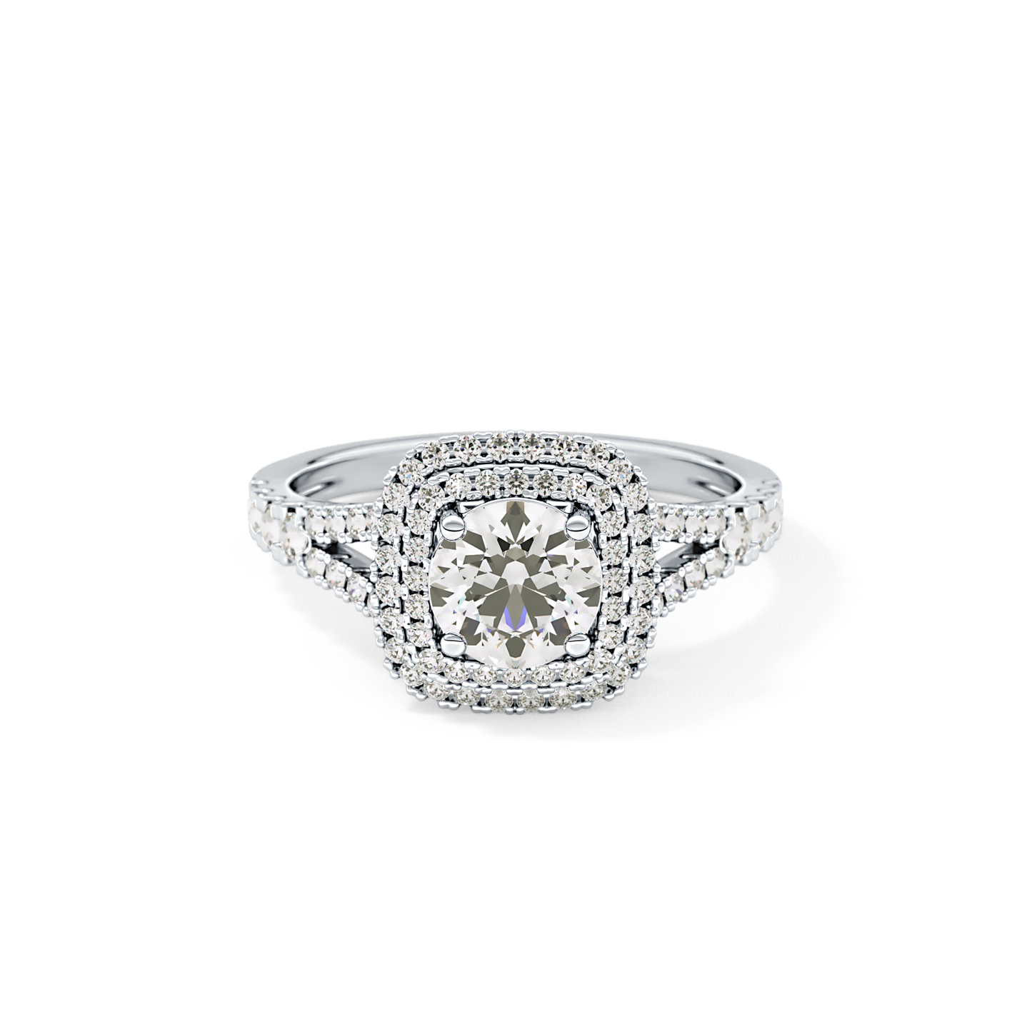 Round Double Halo & Split Shank Pave Lab Grown Diamond Engagement Ring