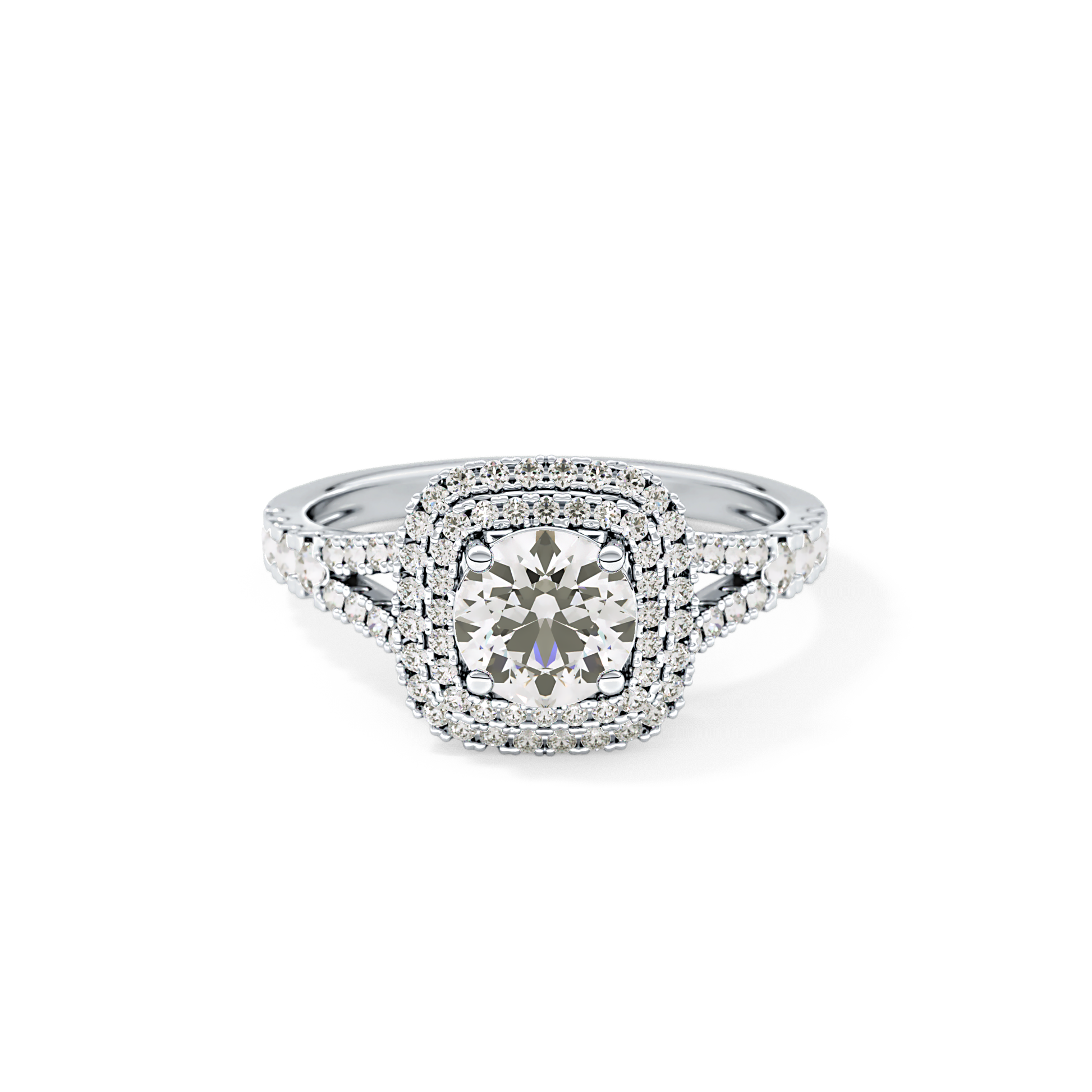 Round Double Halo & Split Shank Pave Lab Grown Diamond Engagement Ring