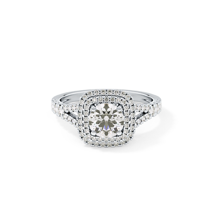 Round Double Halo & Split Shank Pave Lab Grown Diamond Engagement Ring