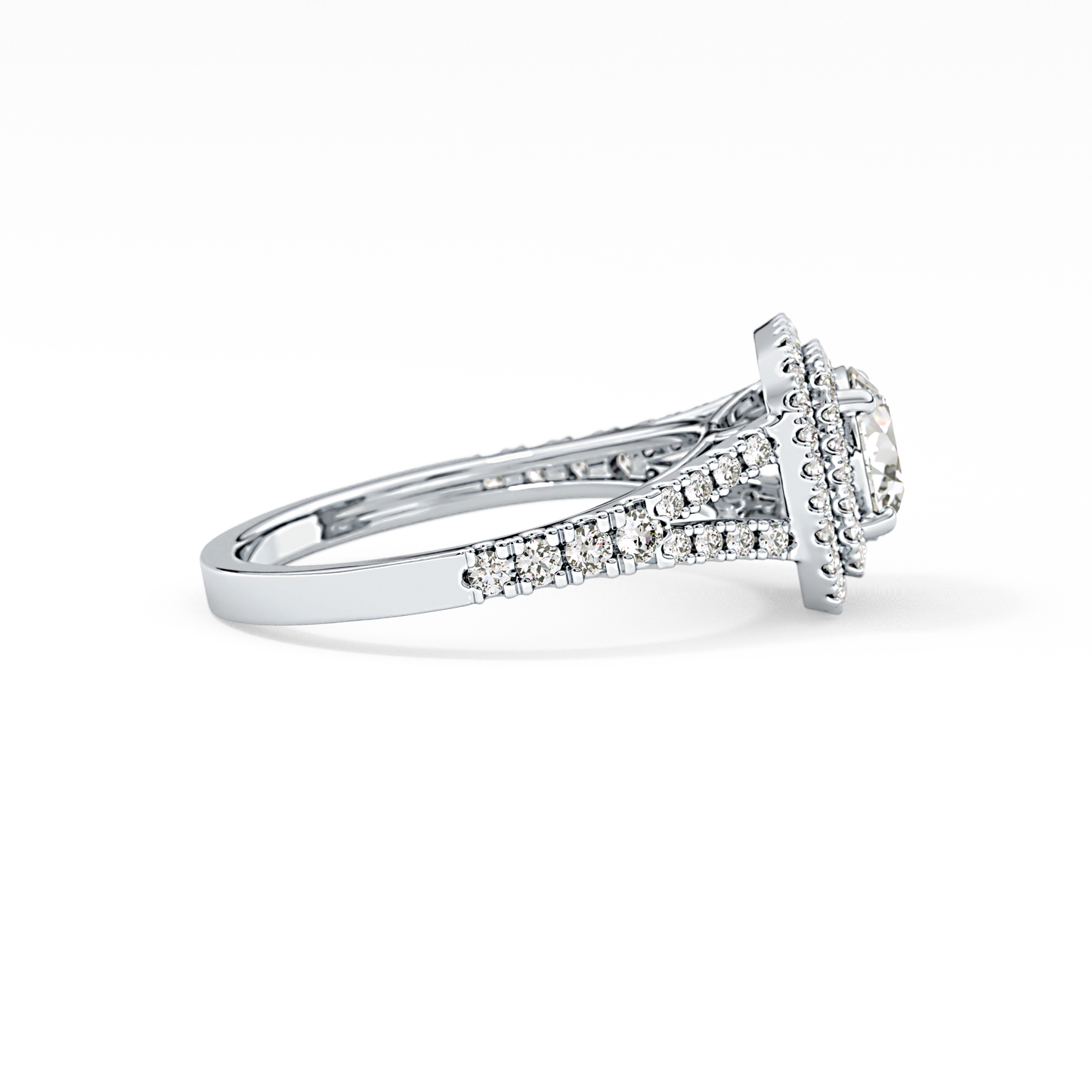 Round Double Halo & Split Shank Pave Lab Grown Diamond Engagement Ring