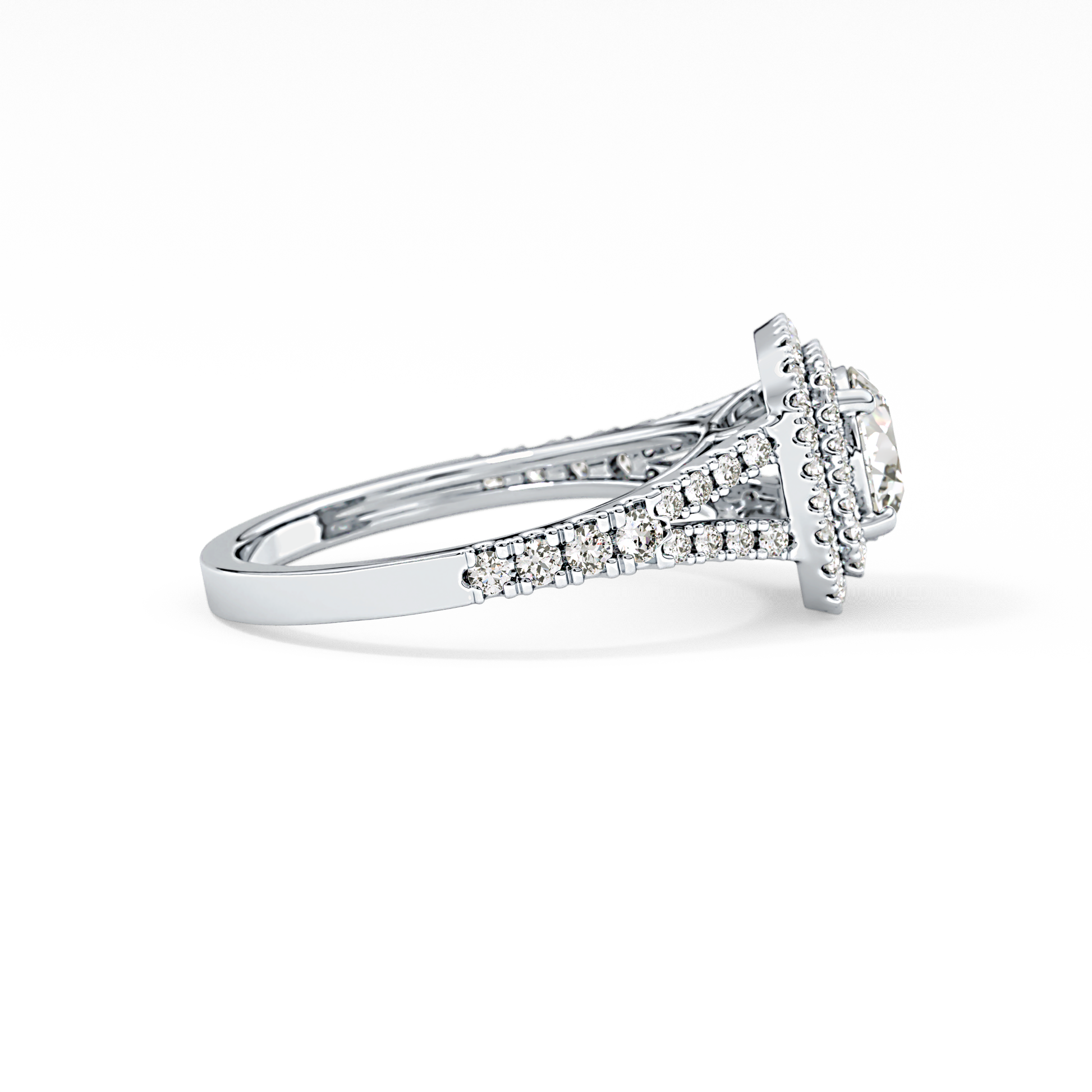 Round Double Halo & Split Shank Pave Lab Grown Diamond Engagement Ring