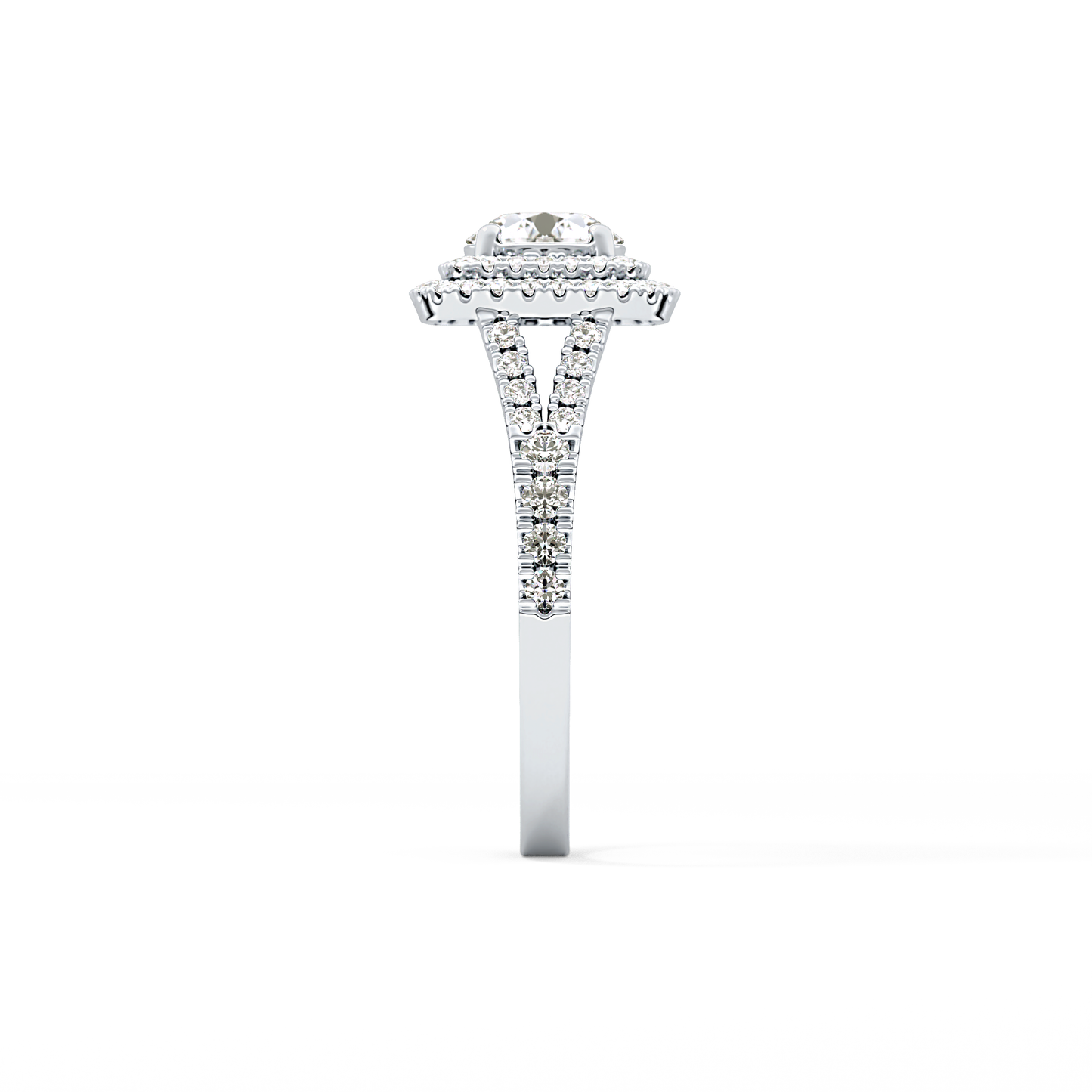 Round Double Halo & Split Shank Pave Lab Grown Diamond Engagement Ring