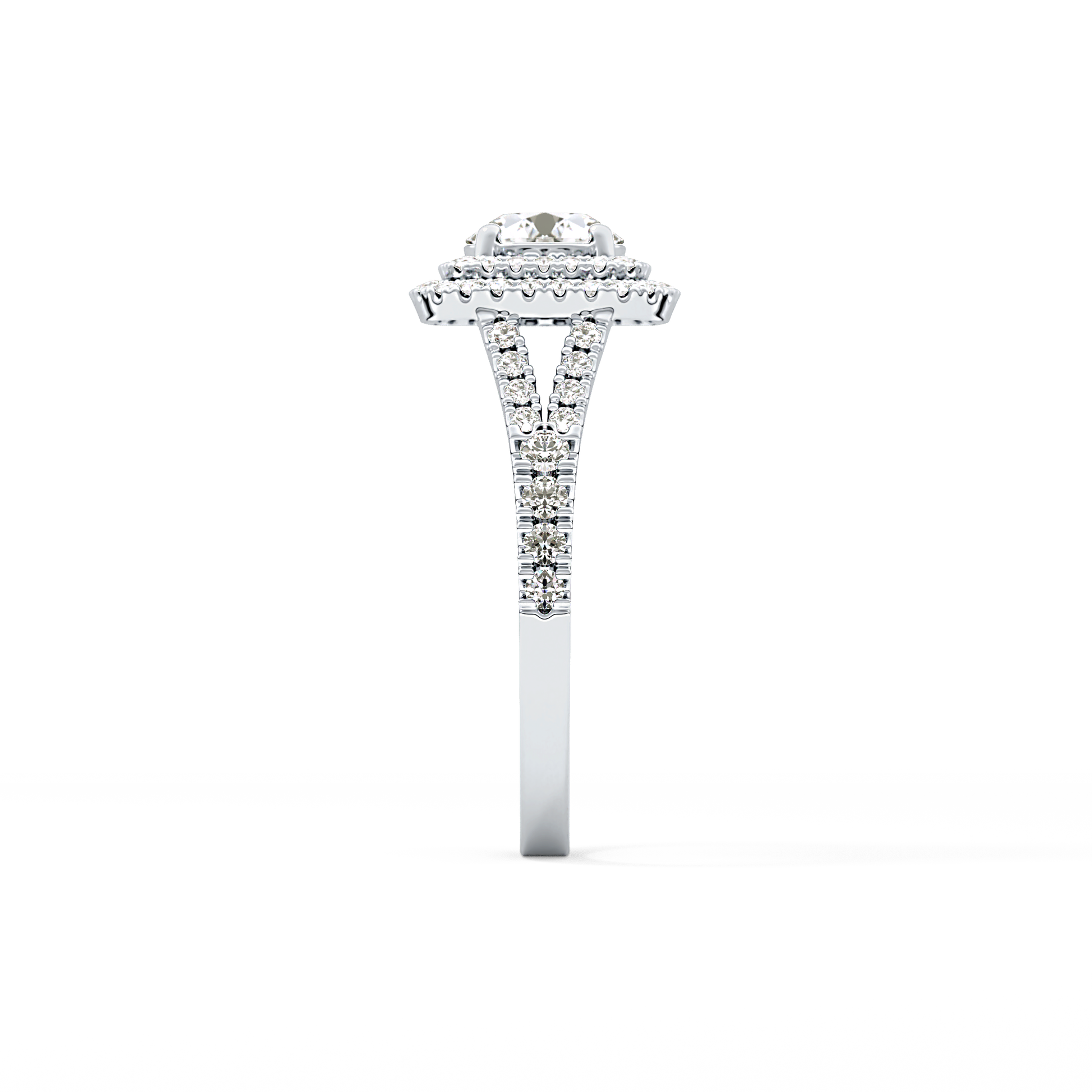 Round Double Halo & Split Shank Pave Lab Grown Diamond Engagement Ring