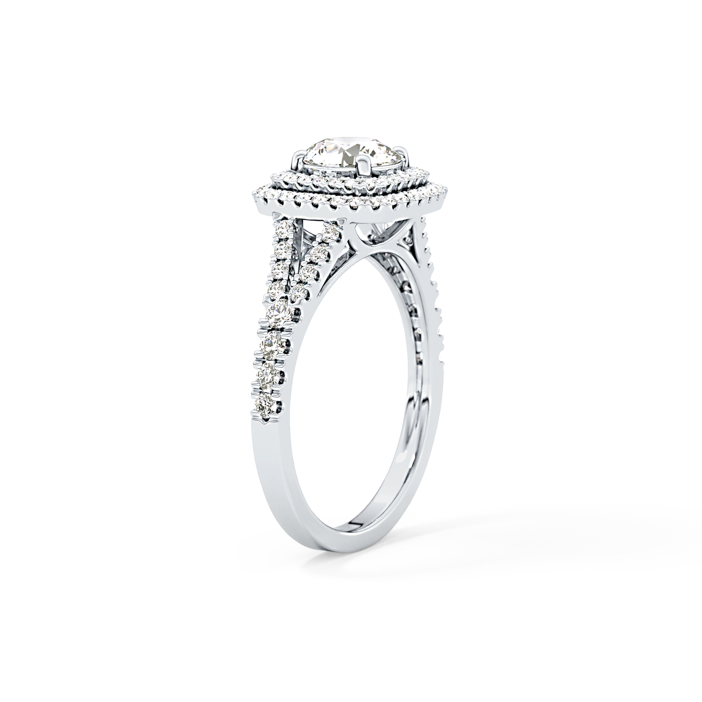 Round Double Halo & Split Shank Pave Lab Grown Diamond Engagement Ring