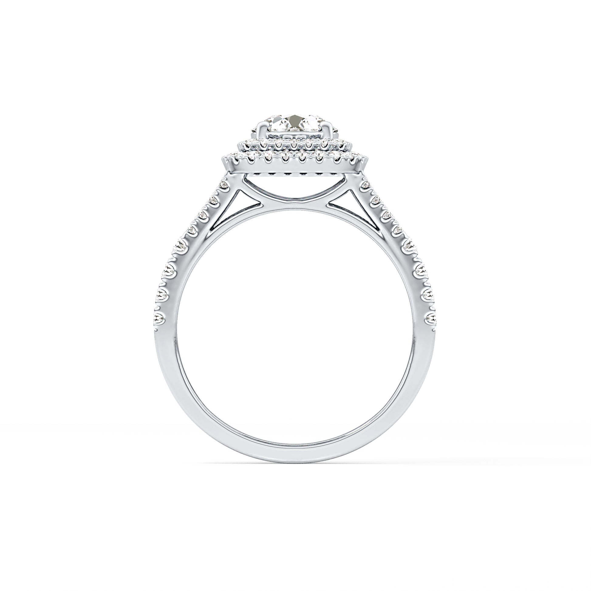 Round Double Halo & Split Shank Pave Lab Grown Diamond Engagement Ring