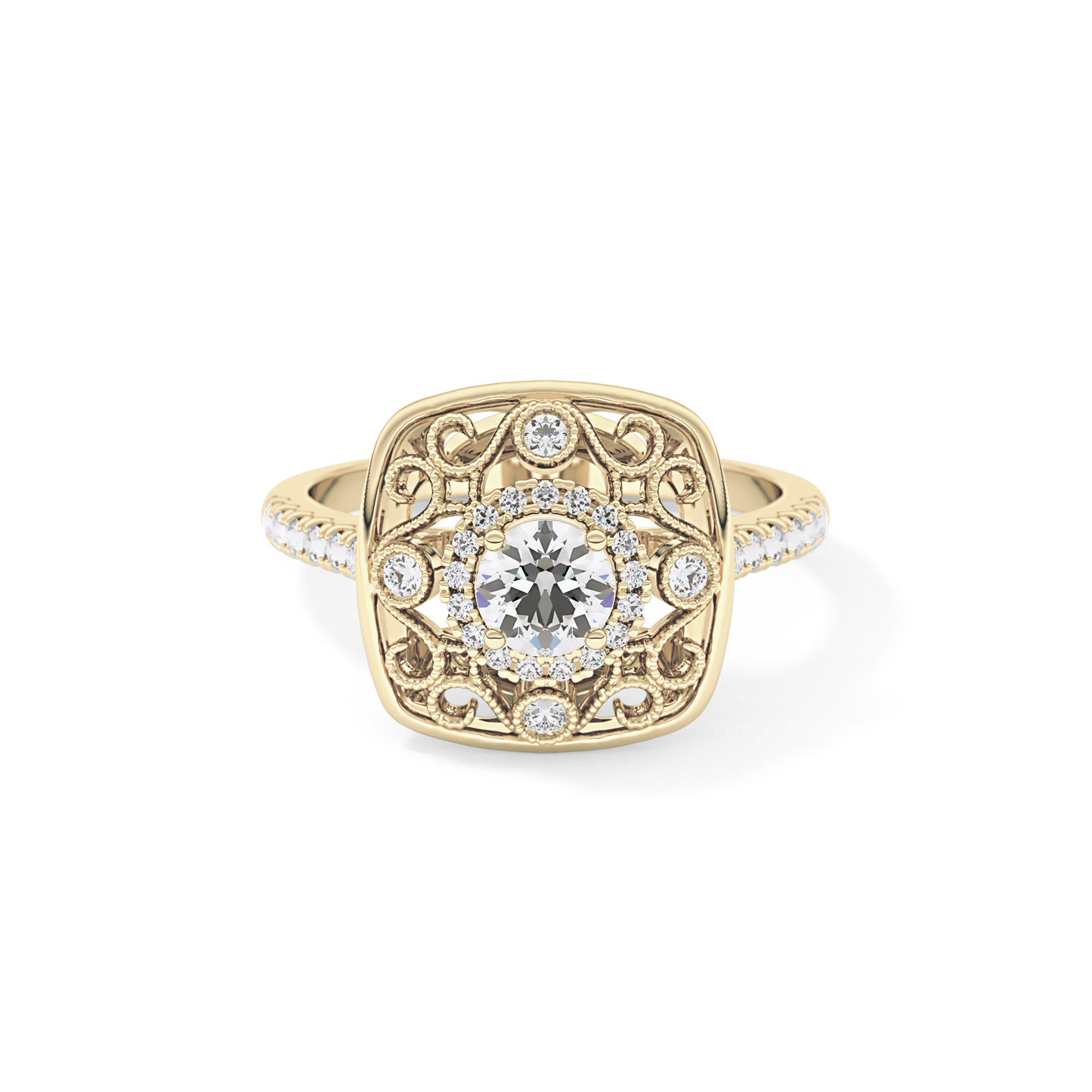 Round Halo Vintage Art Deco & Pave Lab Grown Diamond Engagement Ring