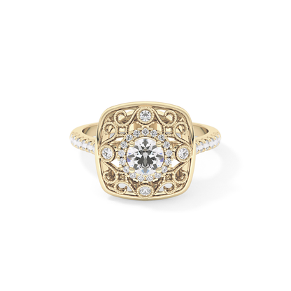 Round Halo Vintage Art Deco & Pave Lab Grown Diamond Engagement Ring