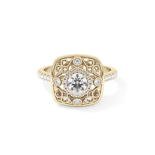 Round Halo Vintage Art Deco & Pave Lab Grown Diamond Engagement Ring