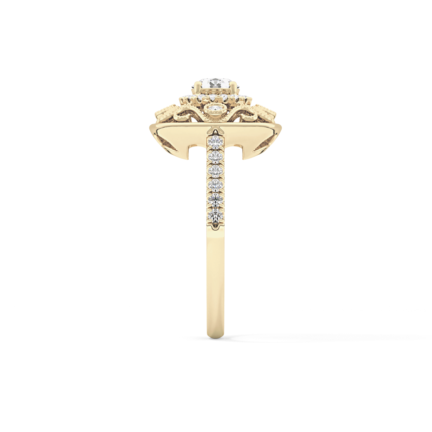 Round Halo Vintage Art Deco & Pave Lab Grown Diamond Engagement Ring