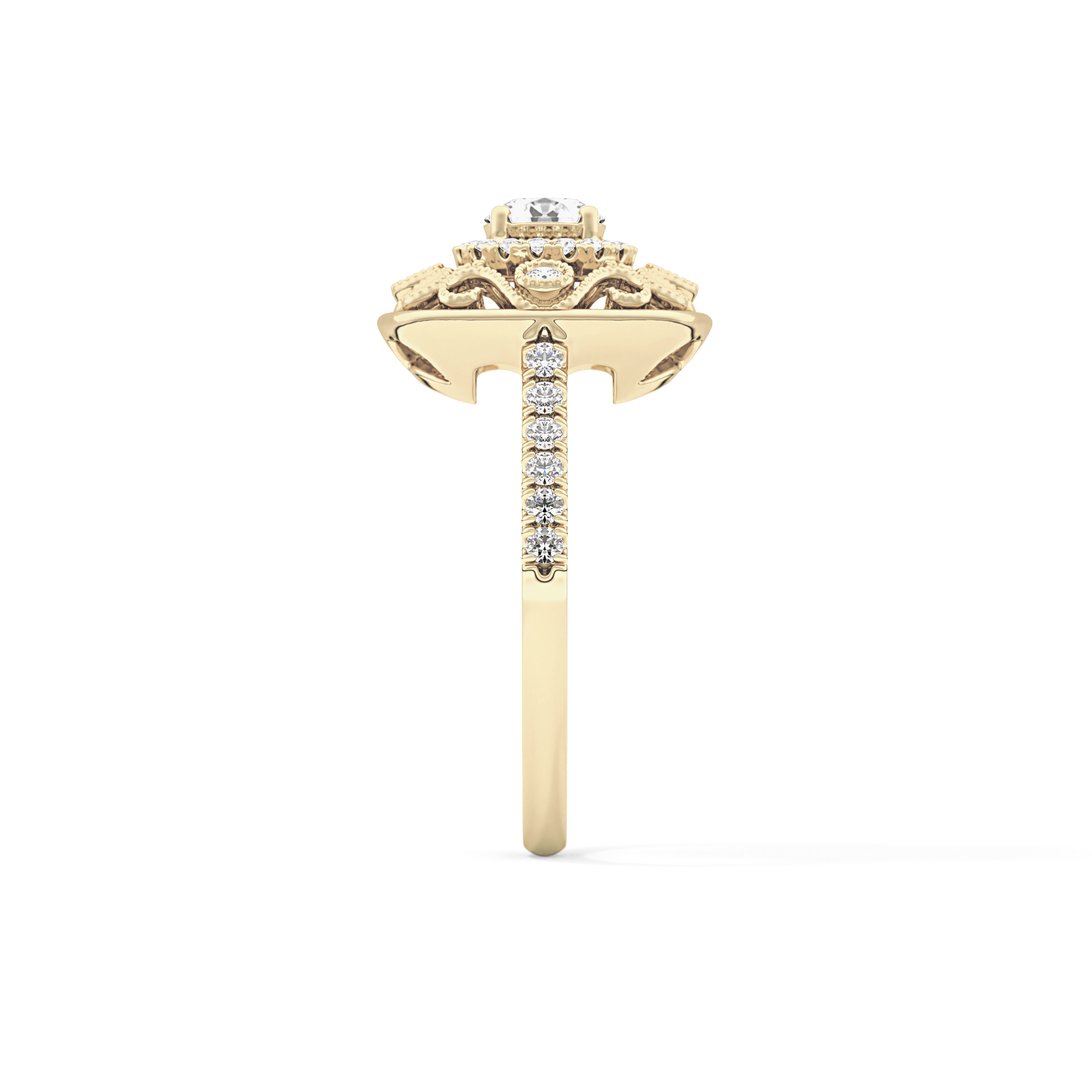 Round Halo Vintage Art Deco & Pave Lab Grown Diamond Engagement Ring