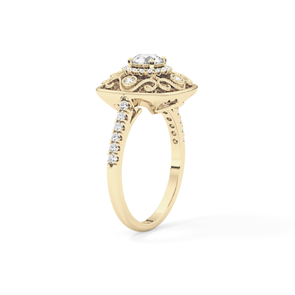 Round Halo Vintage Art Deco & Pave Lab Grown Diamond Engagement Ring