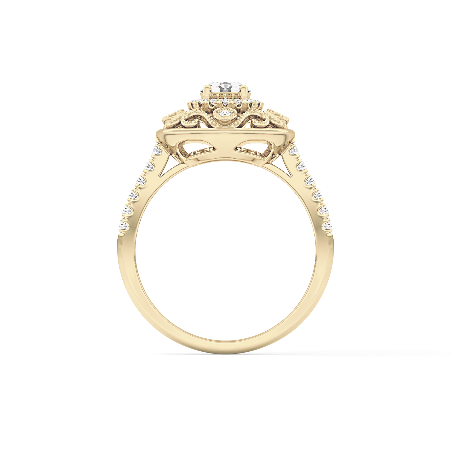 Round Halo Vintage Art Deco & Pave Lab Grown Diamond Engagement Ring