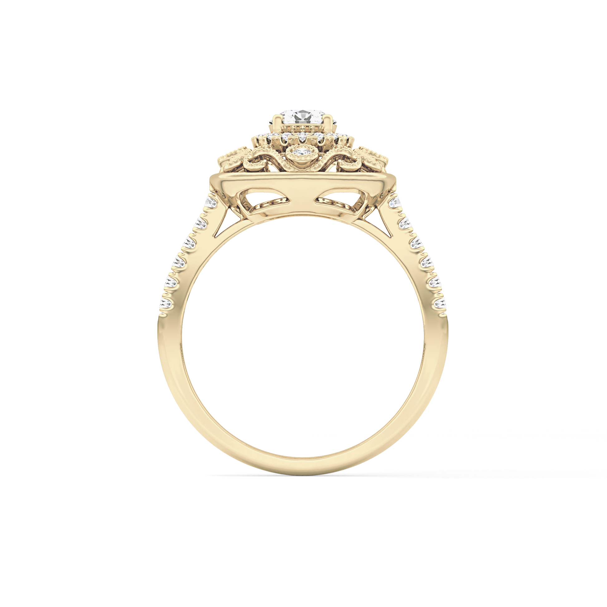 Round Halo Vintage Art Deco & Pave Lab Grown Diamond Engagement Ring